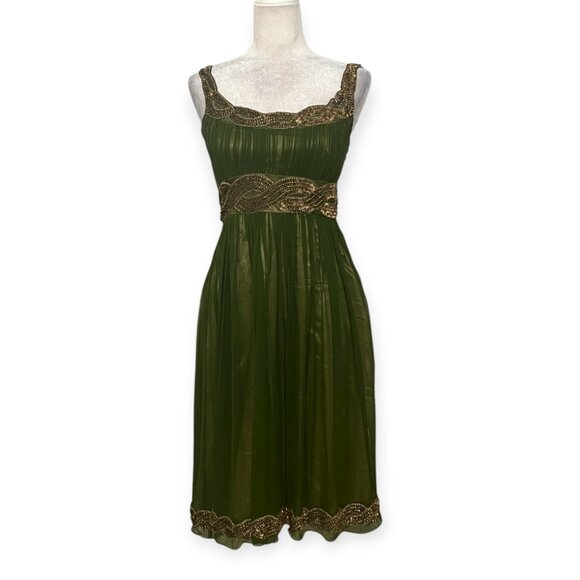 Adrianna Papell Evening Green Beaded Chiffon Cocktail Dress Elegant Embellishe S - Picture 1 of 12